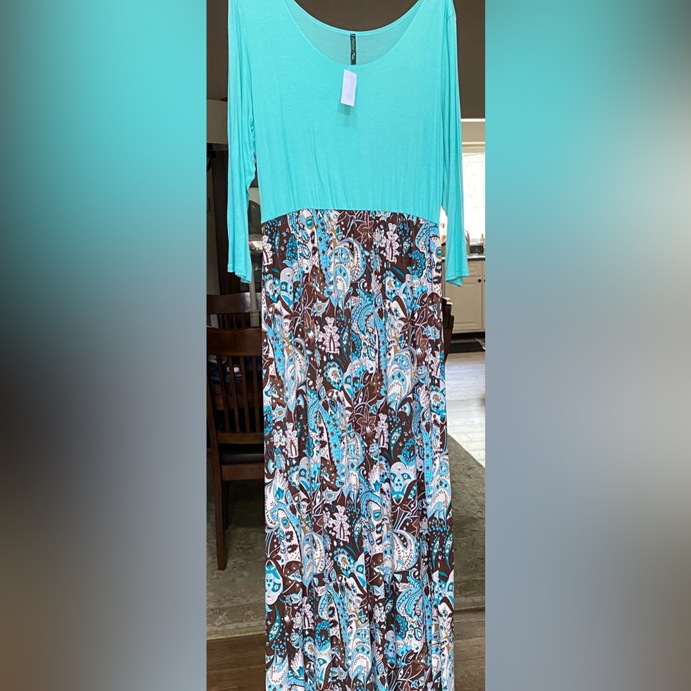 Poliana Plus Blue & Brown Paisley Maxi Dress